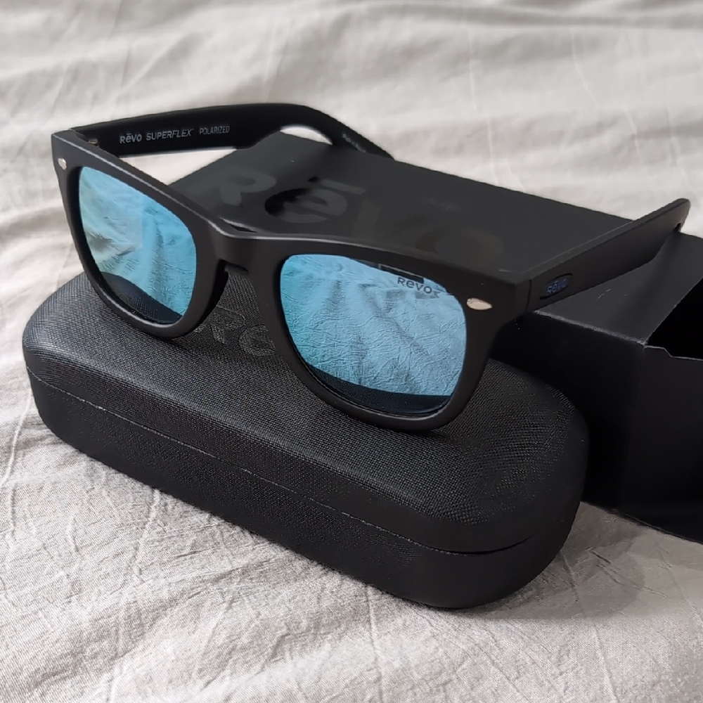 Revo Matte Black Sunglasses with Aqua Lenses